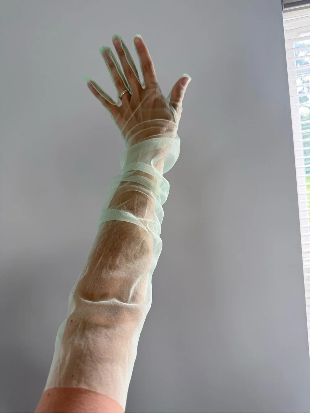 Sheer Mint Green Gloves Above Elbow